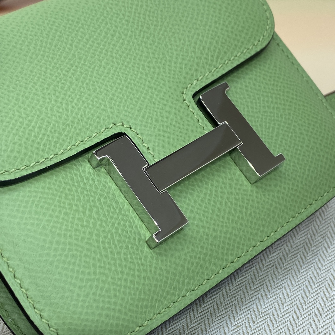 Hermes Constance Slim Wallet Belt Bag In Green Kiwi Epsom Leather